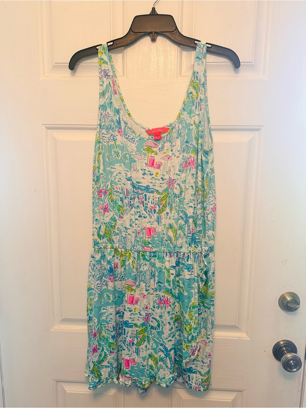 Lilly Pulitzer Aqua Tropical Floral Sleeveless Mini Dress with Pink Accents